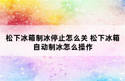 松下冰箱制冰停止怎么关 松下冰箱自动制冰怎么操作